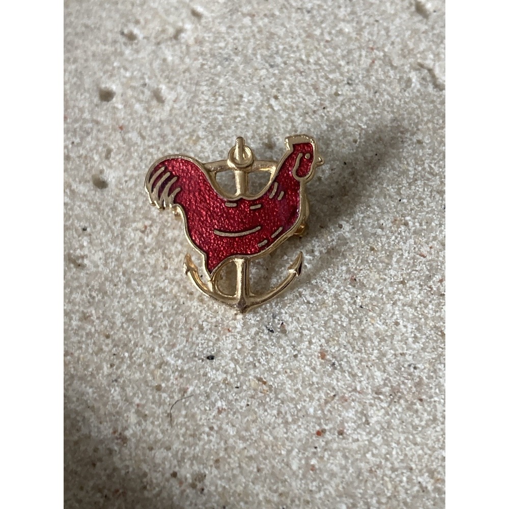Gold Tone Red Enamel Rooster Weathervane Brooch Pin Farmhouse Country‎ Small